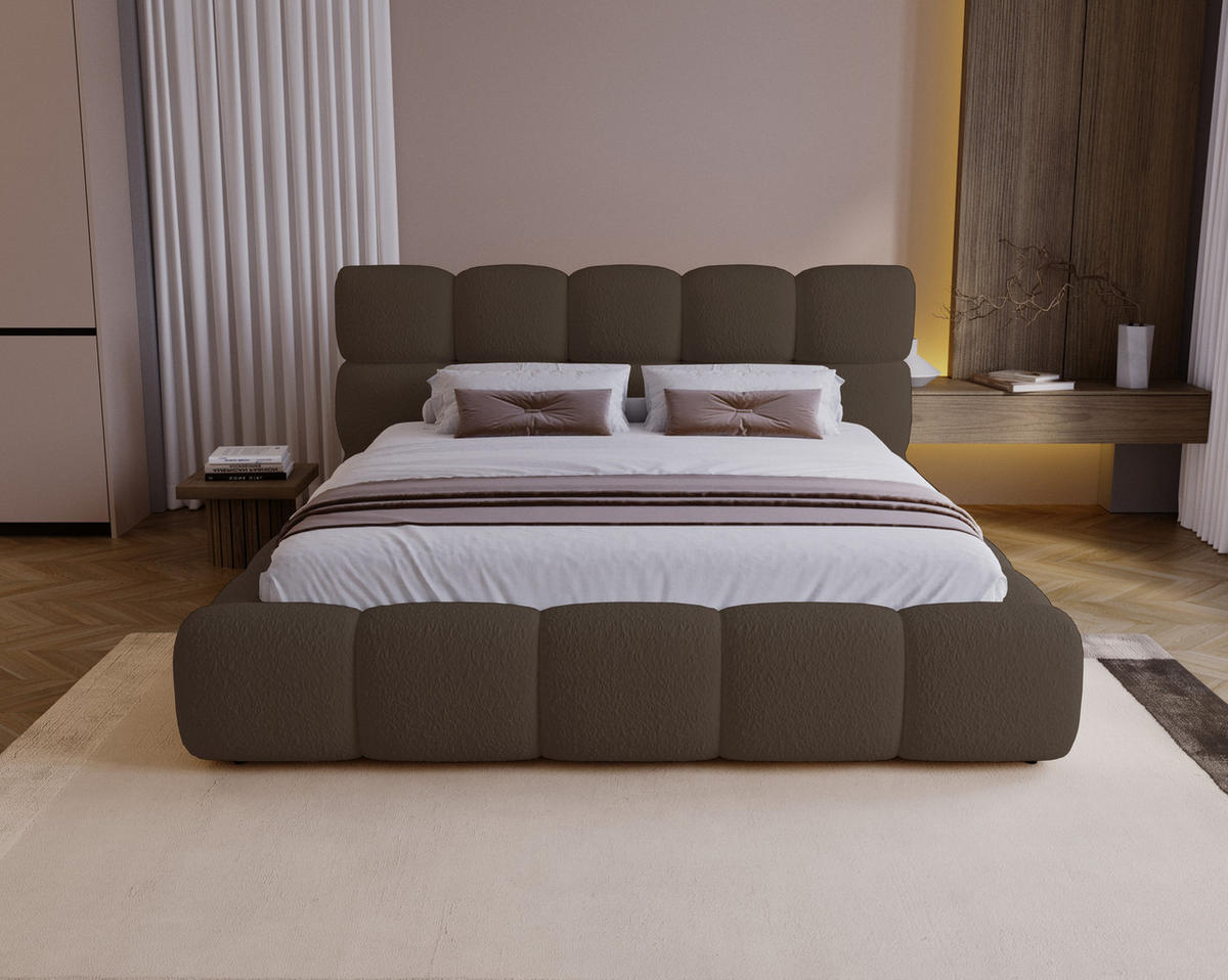 DOPPELBETT 200x200 Lucca mit Bettkasten, Stoff Bouclé, Braun - Braun, Holz/Textil (200/200cm) - Emporius