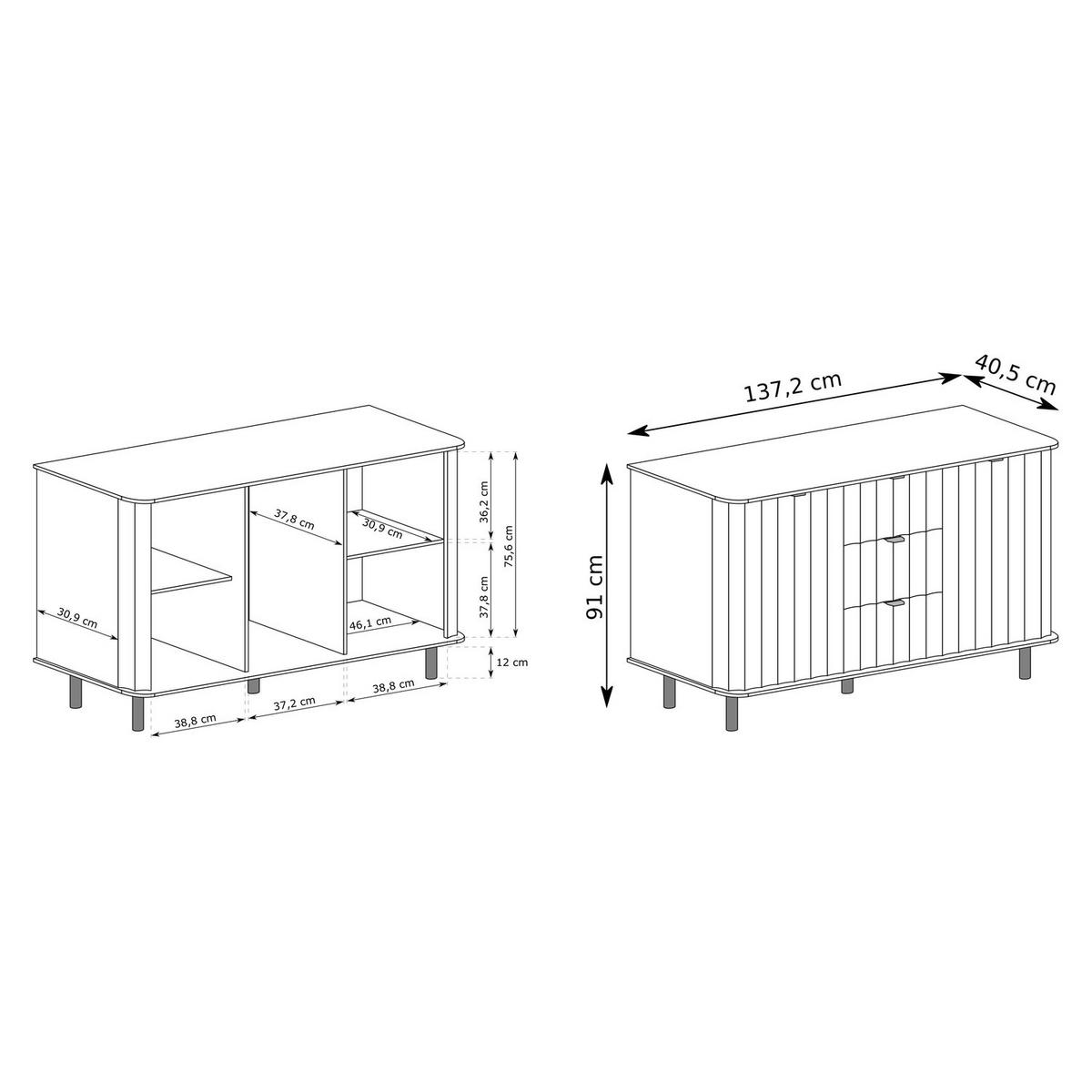 KOMMODE Novado NO-1 137,2 x 91 x 40,5 cm Greige - Greige, Holzwerkstoff/Metall (137.2/91/40.5cm) - Koseto