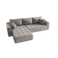 ECKSOFA LARA links hellgrau Velours Monolith 84 - Schlaffunktion, Bettkasten - Hellgrau, Textil (280/175cm) - Cornero