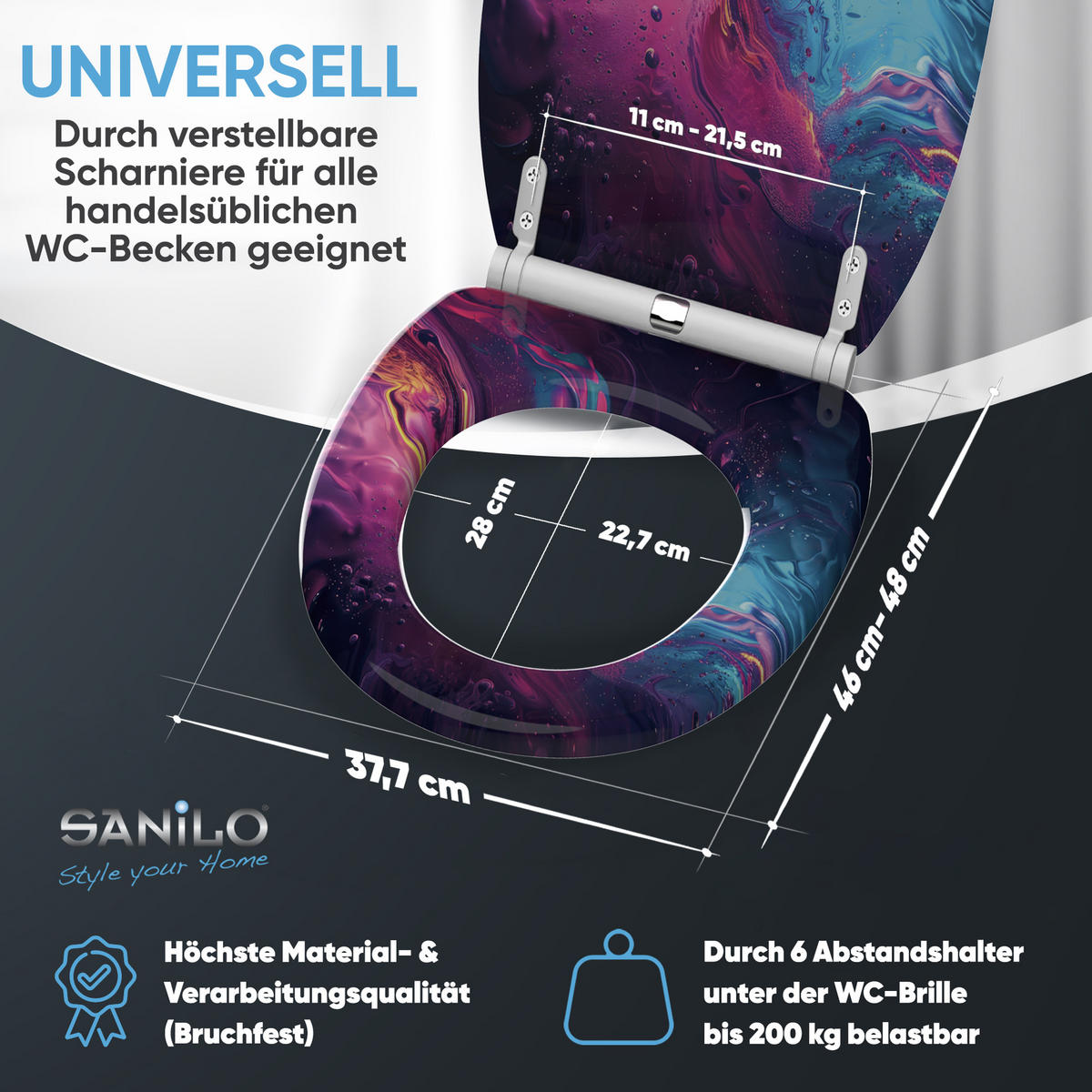 WC Sitz mit Absenkautomatik Lumen - Lila, Holzwerkstoff (38/6/47cm) - Sanilo