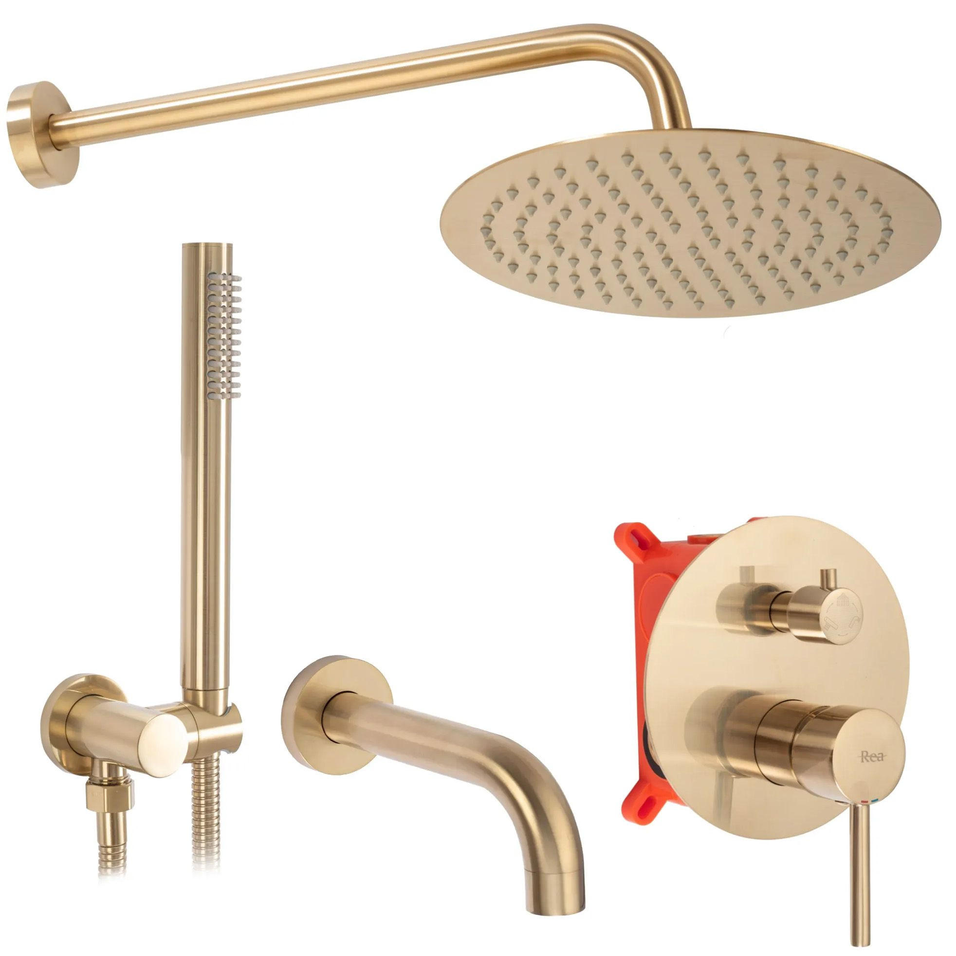UNTERPUTZ Wannen-/duschset Rea Lungo Brush Gold + Box - Goldfarben, Metall (16/16/38.5cm) - REA