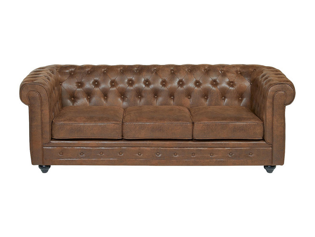 COUCHGARNITUR 3+1+1 - Microfaser - Vintage-Look - CHESTERFIELD - Braun, Textil (205/72/88cm) - Vente-Unique
