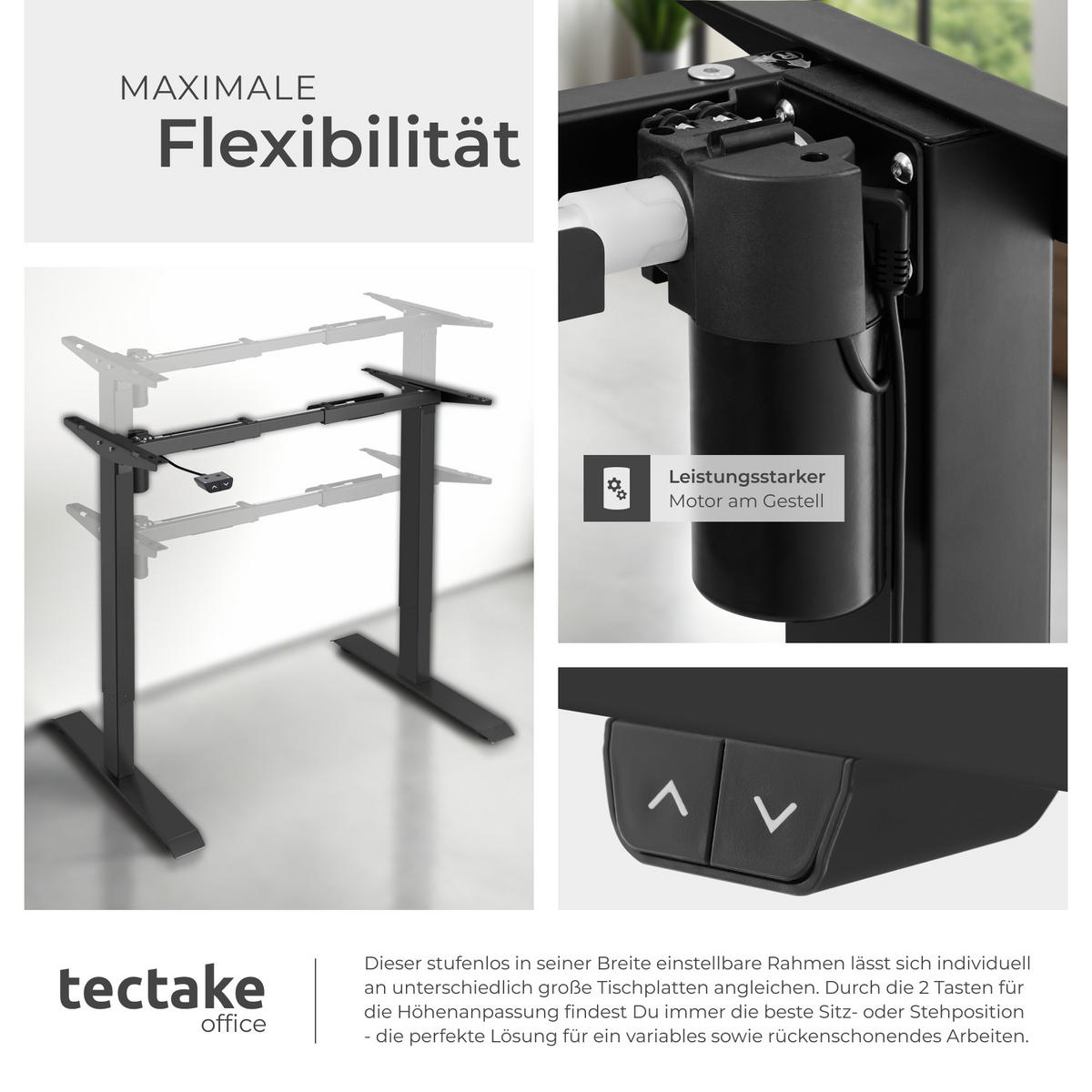 TISCHGESTELL Yannick,85 - 129 x 65 x 71 - 121 cm,schwarz - Schwarz, Metall (129/65/121cm) - tectake