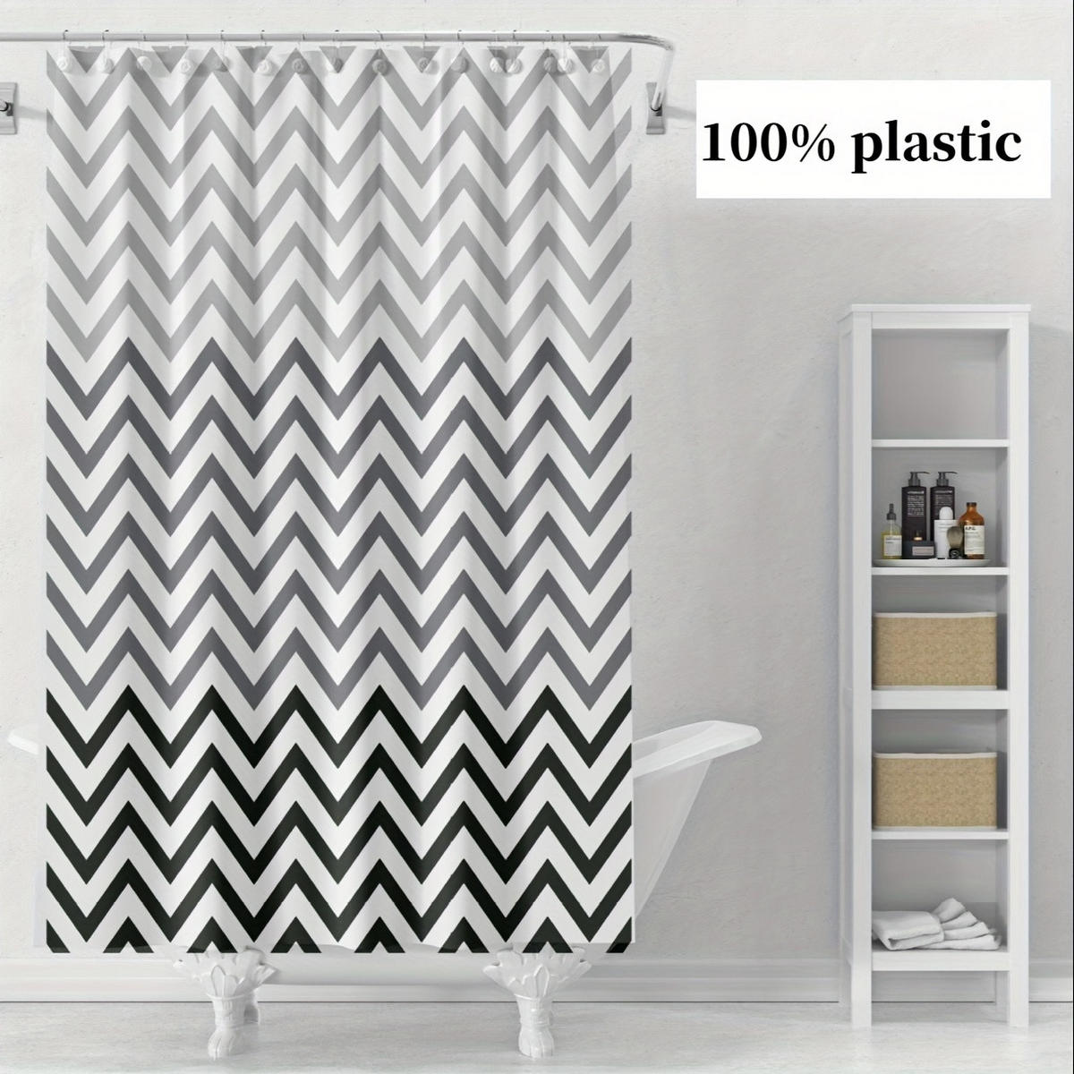 DUSCHVORHANG PEVA Schwarz Weiß mit Muster Wellen mit Haken schimmelresistent wasserdicht ideal fürs Badezimmer 120 x 180 cm - Schwarz, Kunststoff (120/180cm) - MCBOSON