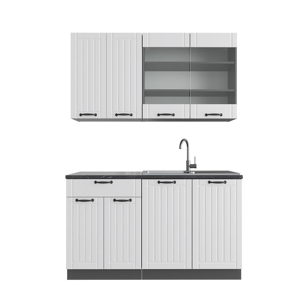 SINGLEKÜCHE Fame-Line Weiß Landhaus/Anthrazit 140 cm ohne AP - Anthrazit/Weiß, Holzwerkstoff (140/81.6/46cm) - Vicco