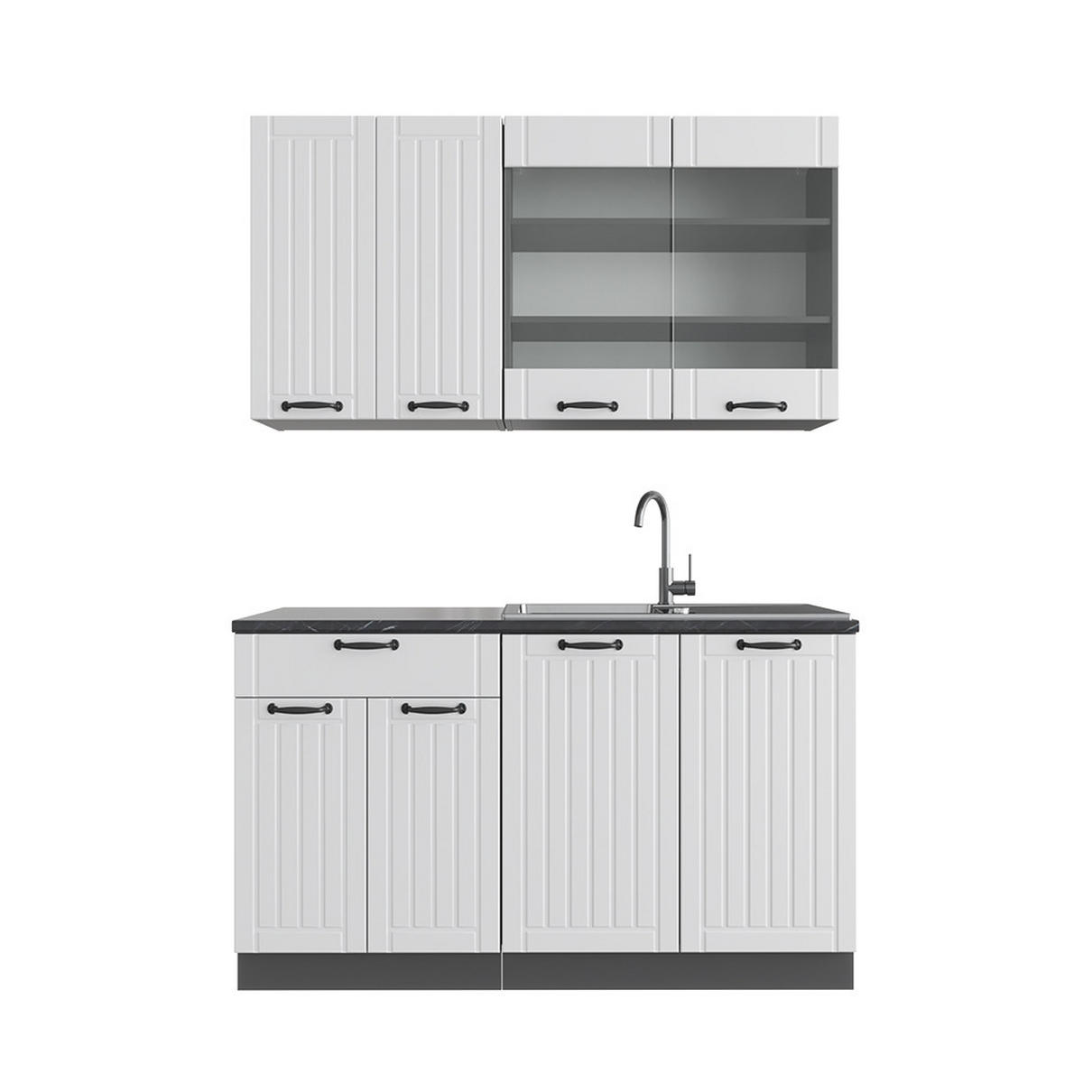 SINGLEKÜCHE Fame-Line Weiß Landhaus/Anthrazit 140 cm ohne AP - Anthrazit/Creme, Holzwerkstoff (140/81.6/46cm) - Vicco
