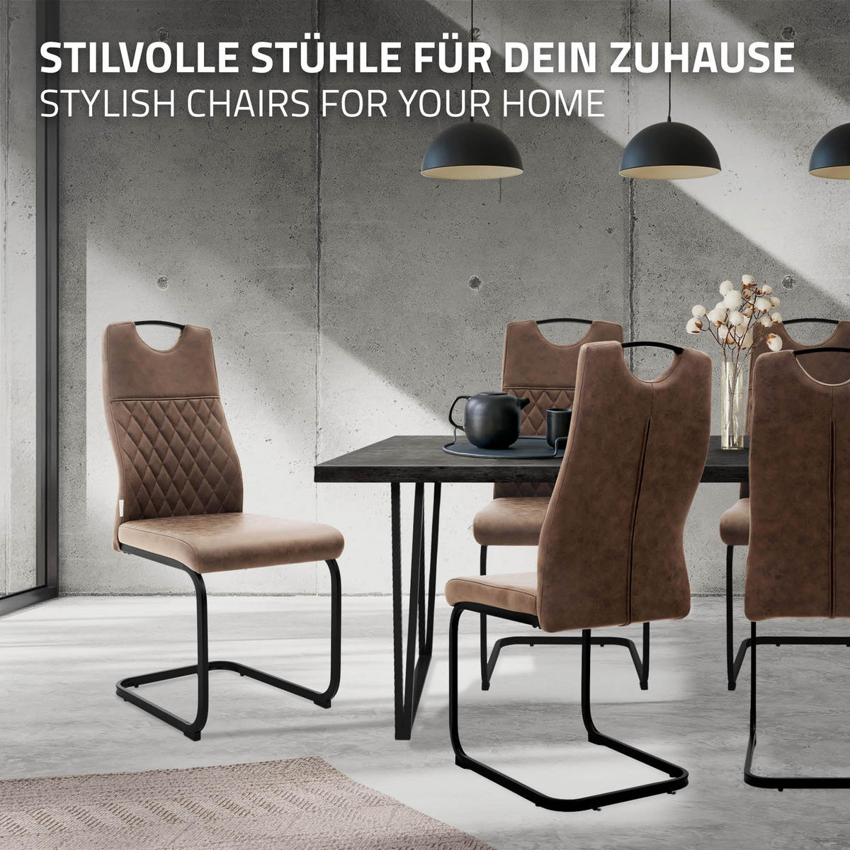 JÍDELNÍ ŽIDLE, sada 4 ks, židle s volným podnožím z umělé kůže, hnědé, s ocelovým rámem - černá/hnědá, kov/textil (56/101/56cm) - ML-DESIGN