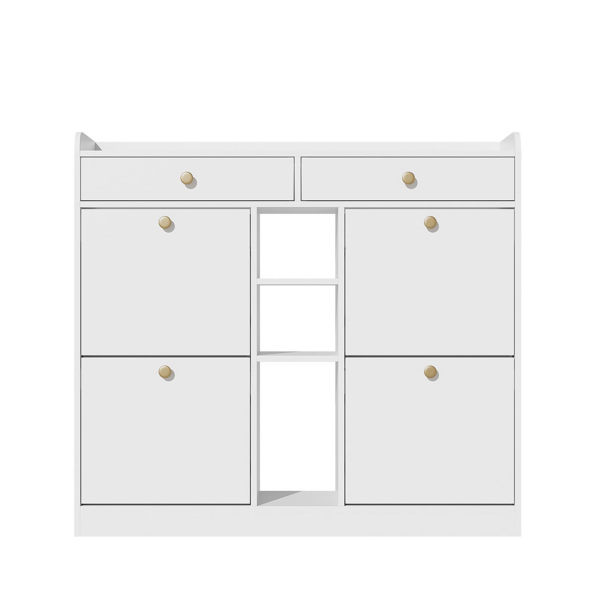 SCHUHSCHRANK aus Spanplatte 110x26x100cm in Weiß mit 4 Klapptüren - Weiß, Holzwerkstoff (110/100/26cm) - Modfu