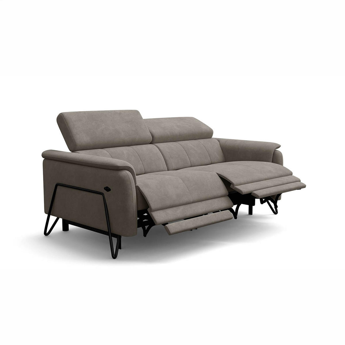 RELAXSOFA RODEN 3-Sitzer mit 2 Relax, beige, Veloursstoff - Beige, Holz/Textil (194/82/103cm) - Wozimo