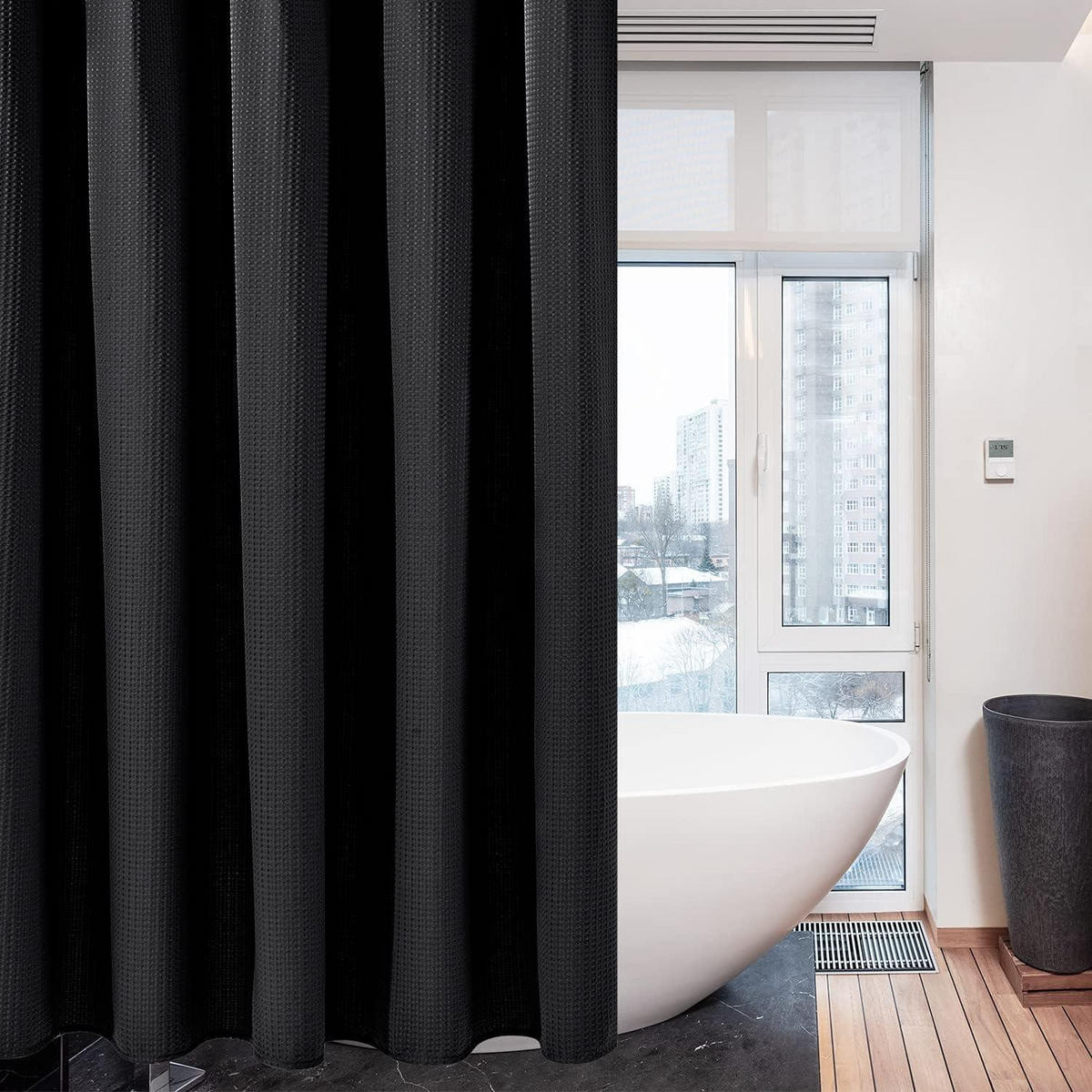DUSCHVORHANG Waffelstoff Schwarz 182 x 182 cm - Schwarz, Textil (182/182cm)