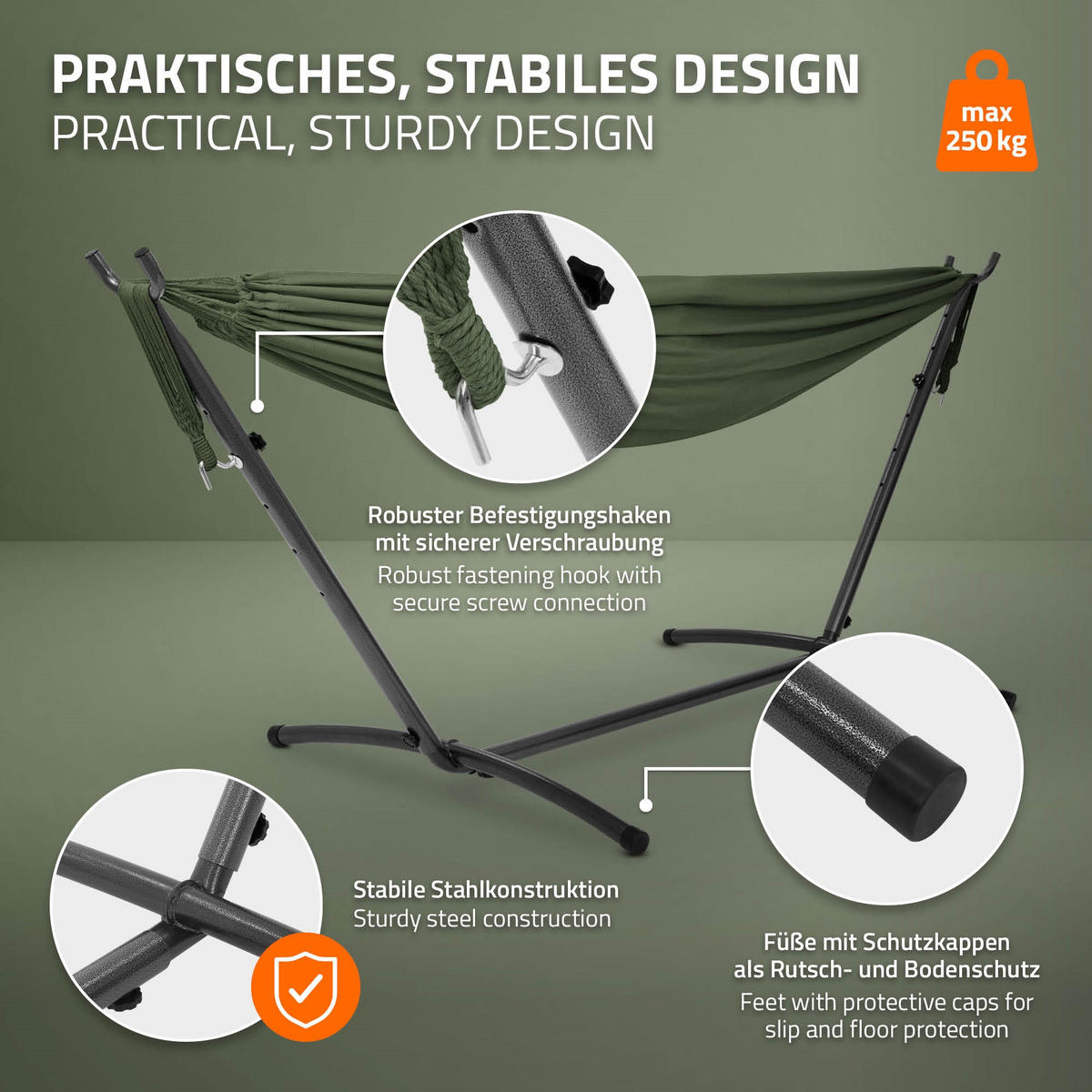 HÄNGEMATTE khaki - Grün, Metall (99/98/255cm) - ML-DESIGN