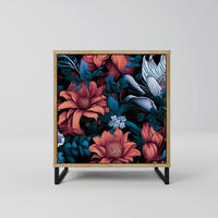SIDEBOARD ETHEREAL BLOSSOMS, Eichefarben, 57,5x42x67,5 cm, Schwarze Metall-Rahmenfüße - Eichefarben/Multicolor, Holzwerkstoff/Metall (57.5/67.5/42cm) - SpaceRebels