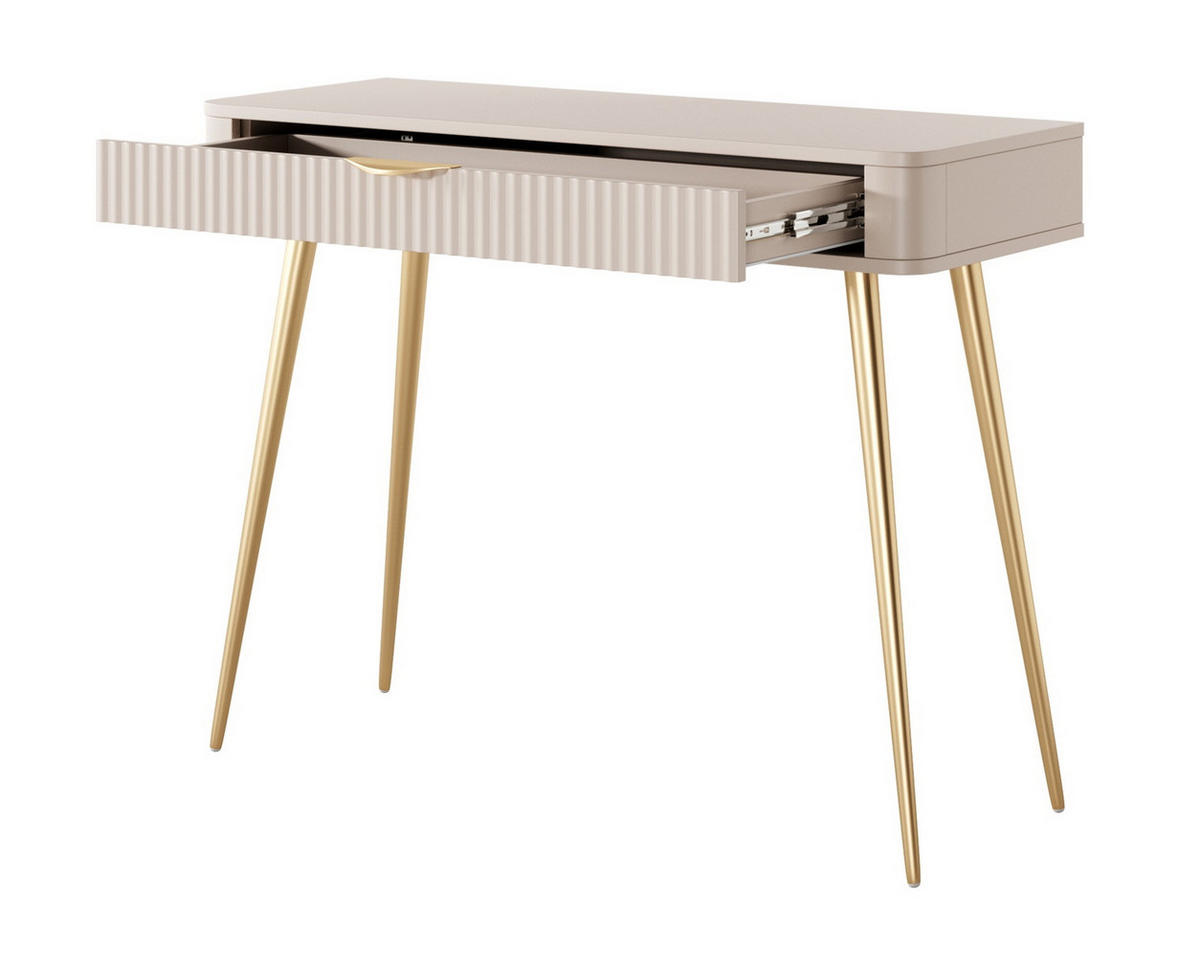 SCHMINKTISCH 100 cm Brando, Schublade, Beige - Beige/Goldfarben, Holz/Metall (100/78/38cm) - Emporius