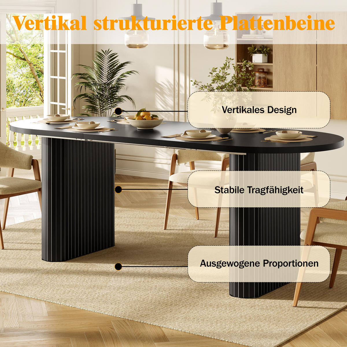 ESSTISCHSET Ausziehbar 120-160 Cm, Oval, 4 Stoffstühle, Schwarz - Multicolor, Metall (120/75.5/80cm) - FLIEKS