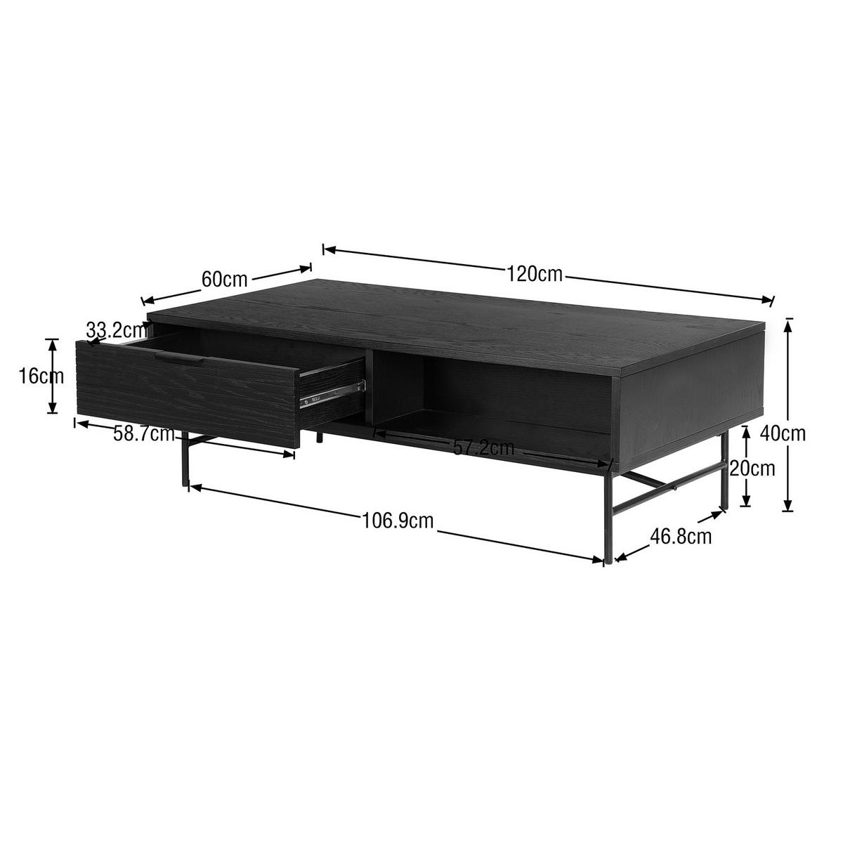 COUCHTISCH - Echtholzfurnier - Eichefarben/Schwarz, Holzwerkstoff/Metall (60/120/40cm) - home24
