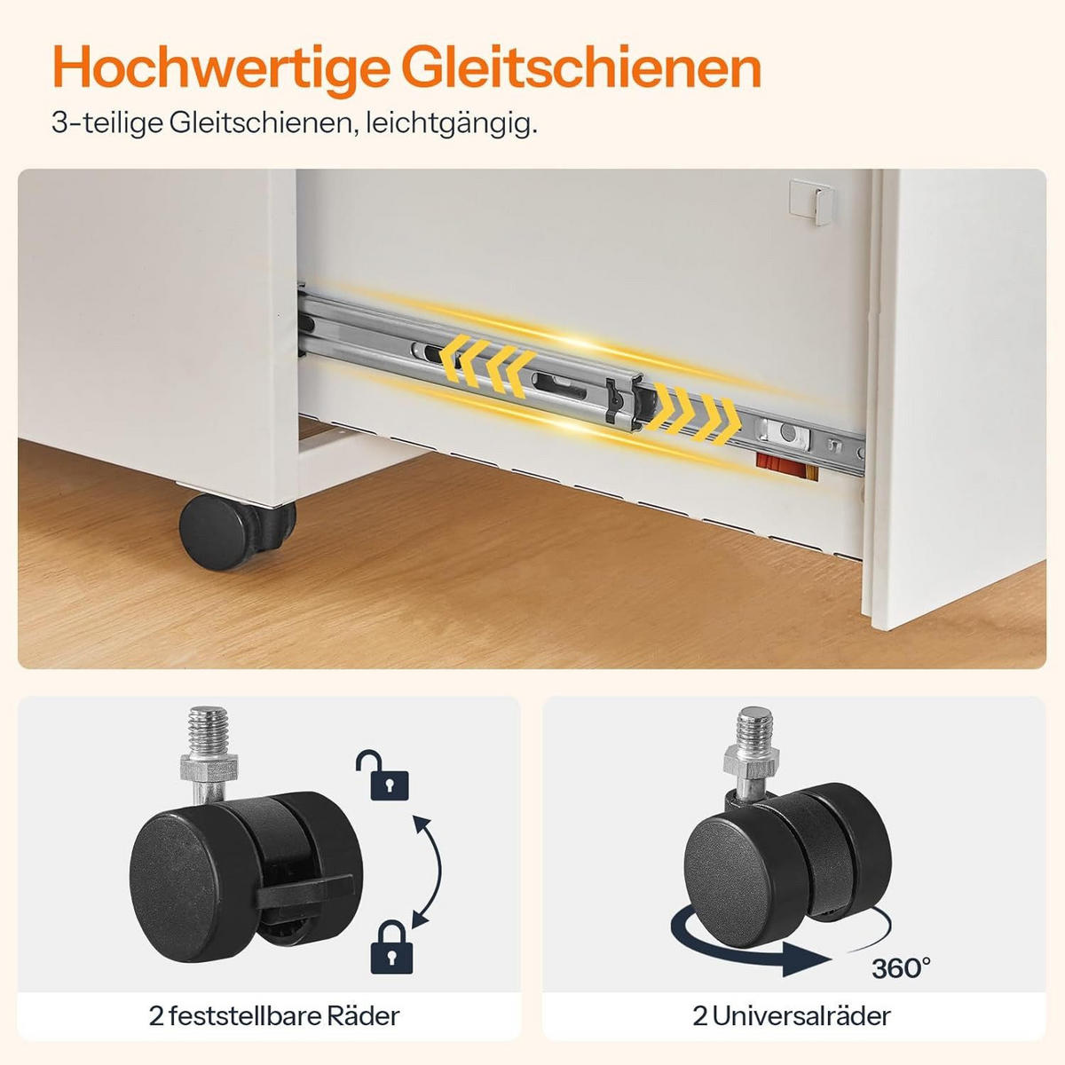 BÜROCONTAINER Weiß abschließbar, mit 3 Schubladen - Weiß, Metall (52/67/39cm) - Hoobro