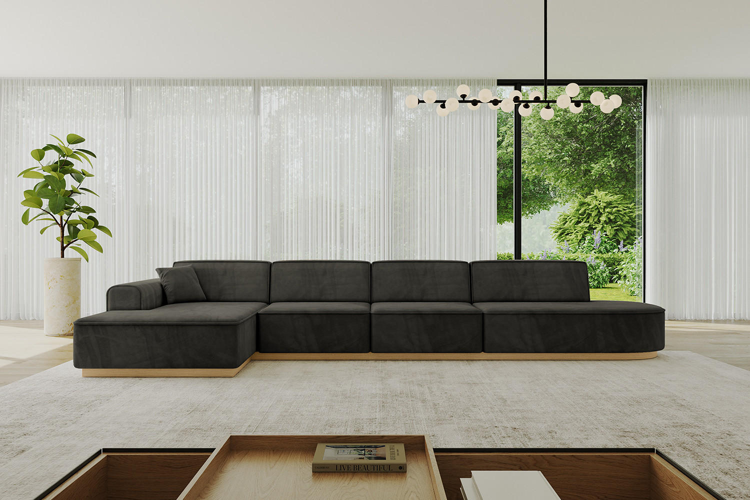 ECKSOFA Ottomane Links IREA-L3-v2 - 403x165x81 cm Schwarz - Schwarz, Holzwerkstoff/Textil (403/165cm) - ALTDECOR