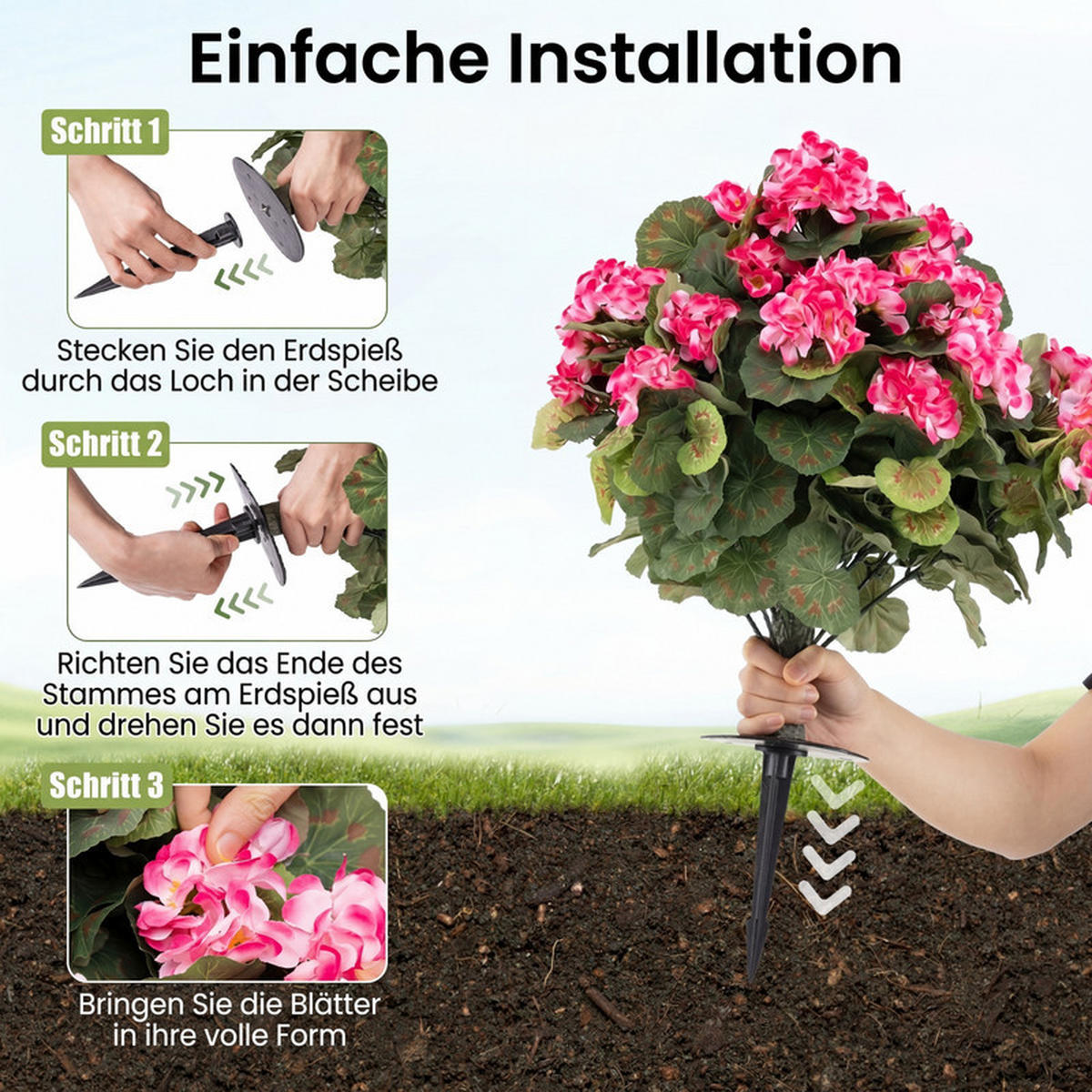 KÜNSTLICHE GERANIEN hochrealistisch rosa(2er-Set) - Pink, Kunststoff (57cm) - COSTWAY