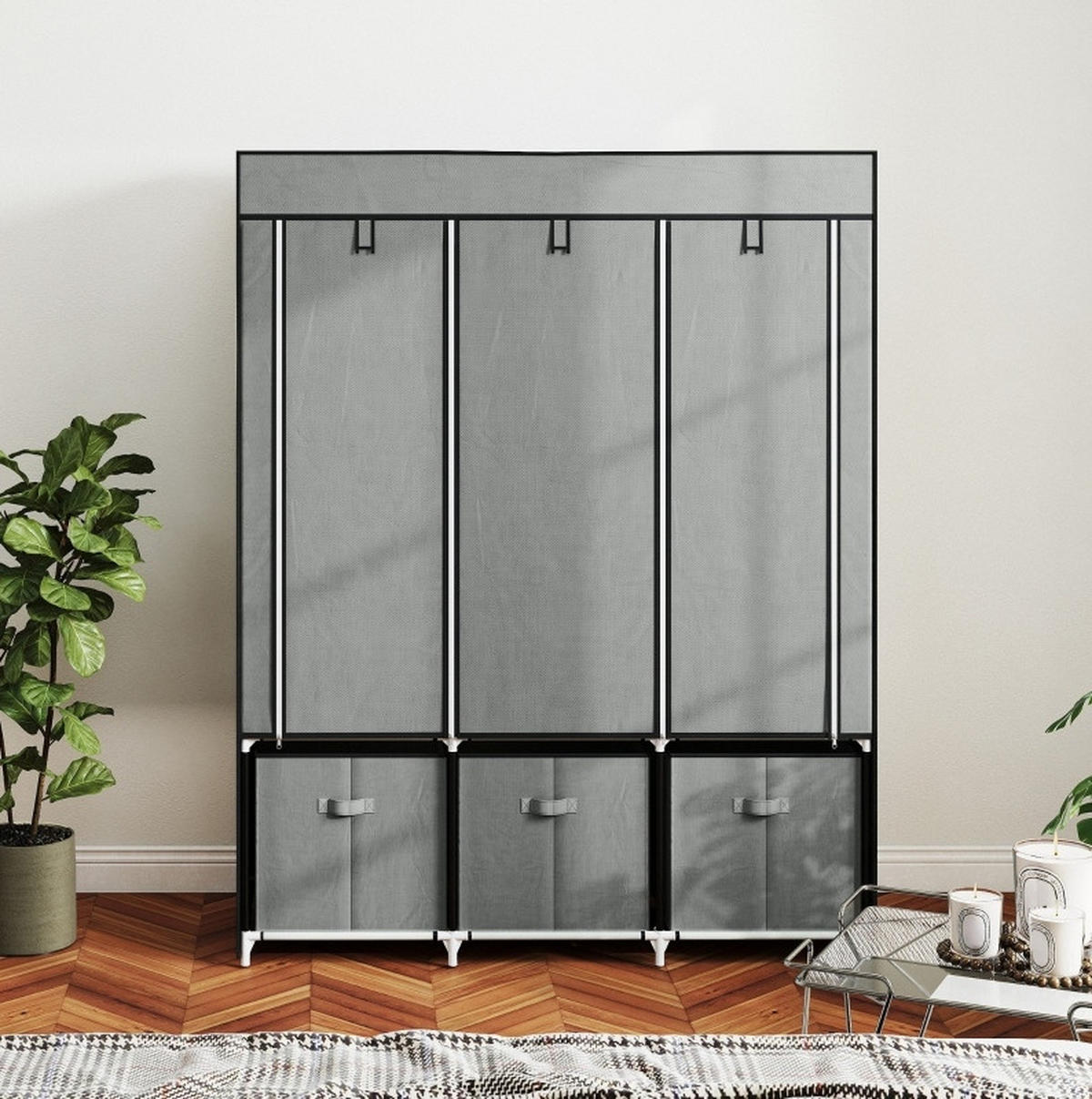 KLEIDERSCHRANK 125/162,5/43 cm Hellgrau aus Stahl mit Reißverschluss - Hellgrau, Metall (43/162.5/125cm) - OKMYHOME