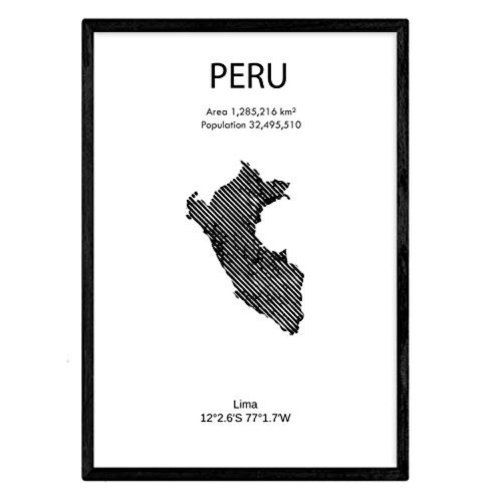 POSTER Länder & Kontinente Peru A3 Schwarzer Rahmen - Schwarz, Papier (29.7/5/42cm) - Nacnic