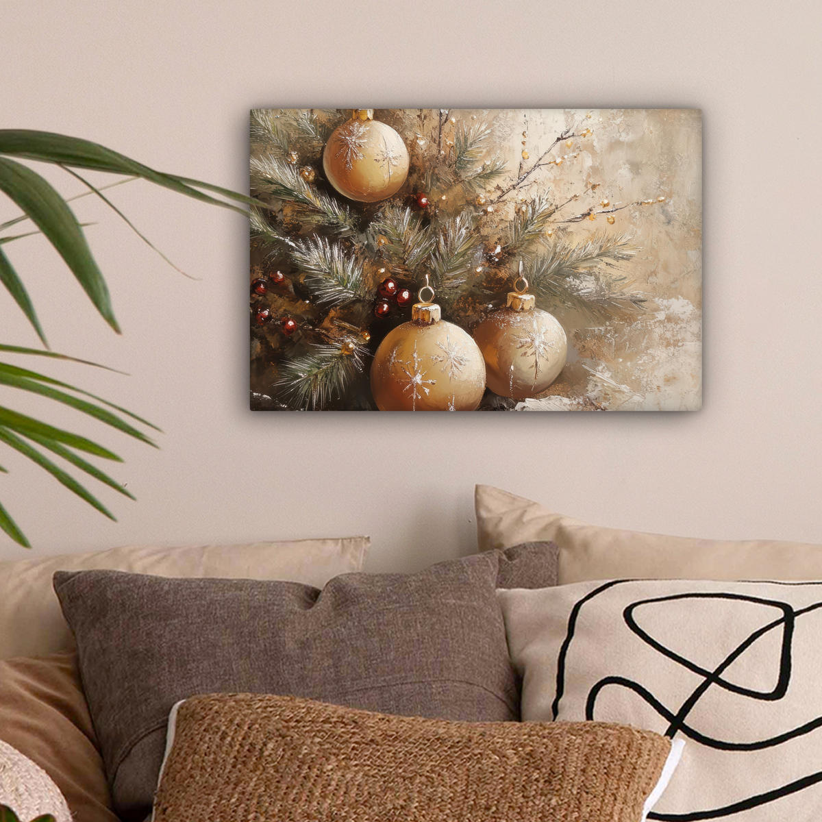 LEINWANDBILD Weihnachten - Kugeln - Beige - Gold 30x20 cm - Goldfarben, Textil (30/20cm) - MuchoWow