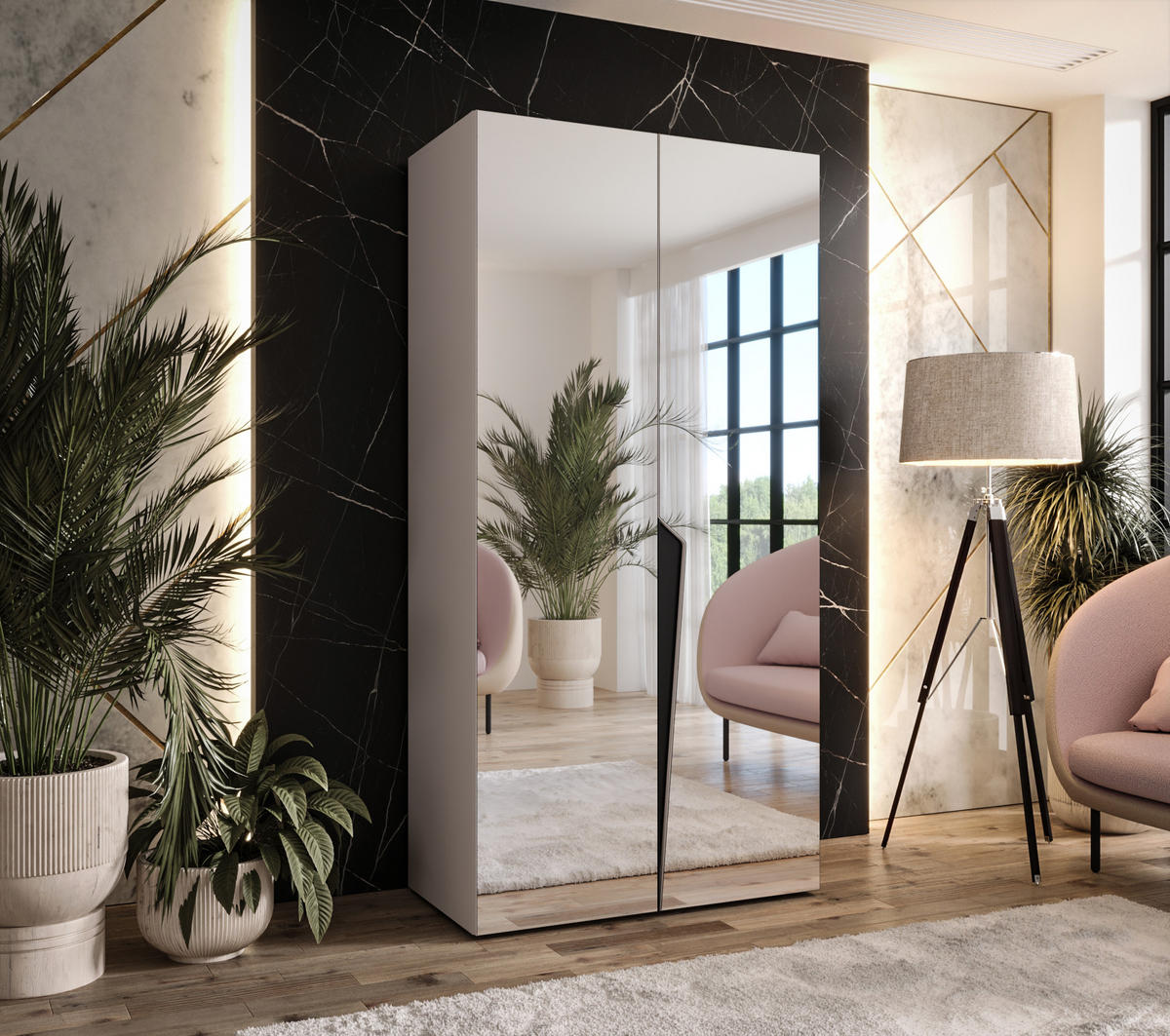 DREHTÜRENSCHRANK 202/100/52 2-türig - Beige/Schwarz, Holz/Metall (100/202/52cm) - Abiks Möbel