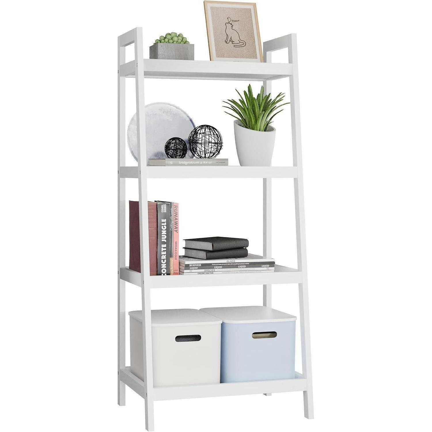 BÜCHERREGAL Leiter weiß 4 Ablagen 99cm H - Weiß, Naturmaterialien (34/99/43cm)