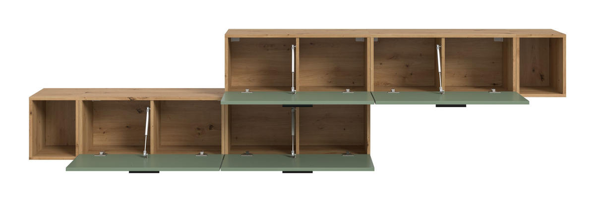 WOHNWAND The One Smoke Green 276/34/97 cm - Braun, Holzwerkstoff (276/97/34cm) - Xonox