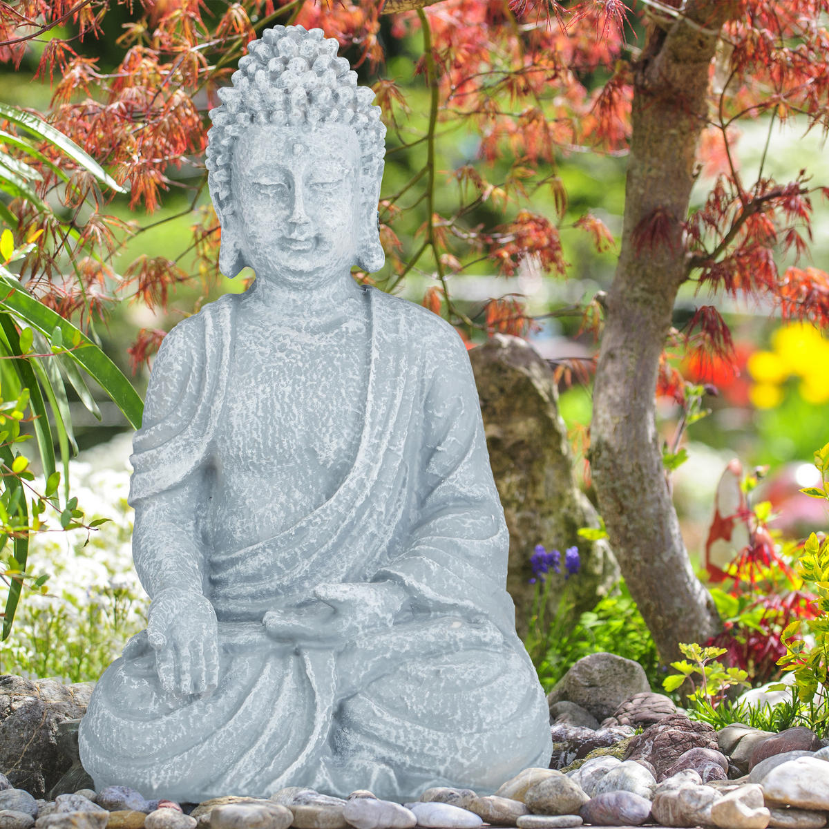 BUDDHA Figur - Grau, Kunststoff (24/40/15cm) - Relaxdays