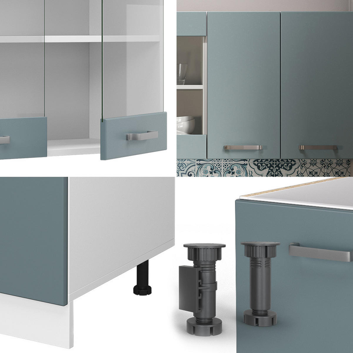 SINGLEKÜCHE R-Line Blau-Grau/Weiß 140 cm, AP Anthrazit - Blaugrau/Weiß, Holzwerkstoff (140/81.6/60cm) - Vicco