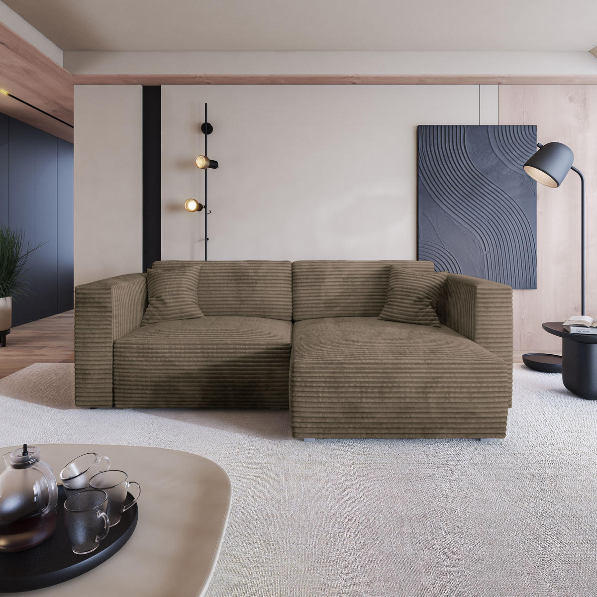 ROHOVÁ SEDAČKA NERIO béžová - šedá/béžová, dřevo/textil (245/148cm) - MASSENO