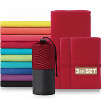 SPORTHANDTUCH microfiber 3er-Set , 180/90 cm & 2 x 80/40 cm, Dunkelrot - Dunkelrot, Textil (180/90cm) - Blumtal