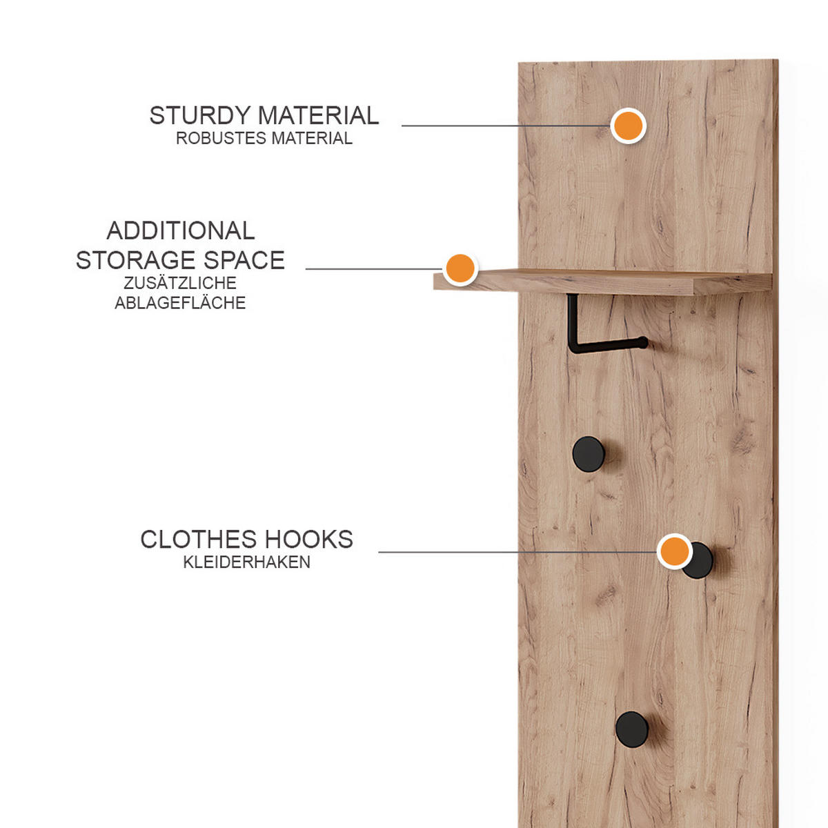 NÁSTĚNNÝ VĚŠÁK Siri Zlatý mocný dub - medově dubová, kompozitní dřevo (36/135/21.6cm) - Vicco
