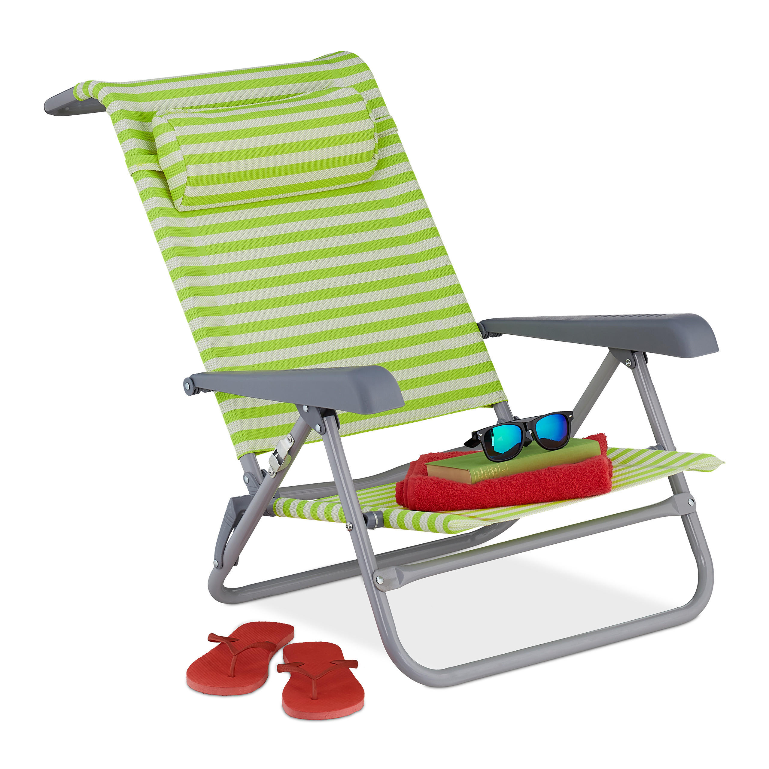 Relaxdays LEHÁTKO zelené bílé pruhované skládací