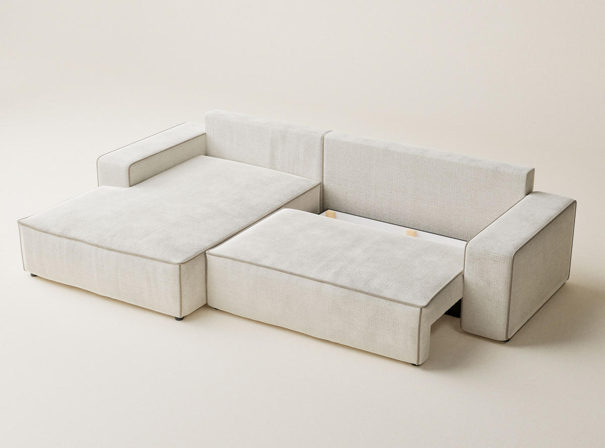ECKSOFA MIT SCHLAFFUNKTION Modo Ecru-Beige Chenille-Stoff - Links Seite - Ecru/Beige, Holz/Holzwerkstoff (185/294cm) - Maison de Reve