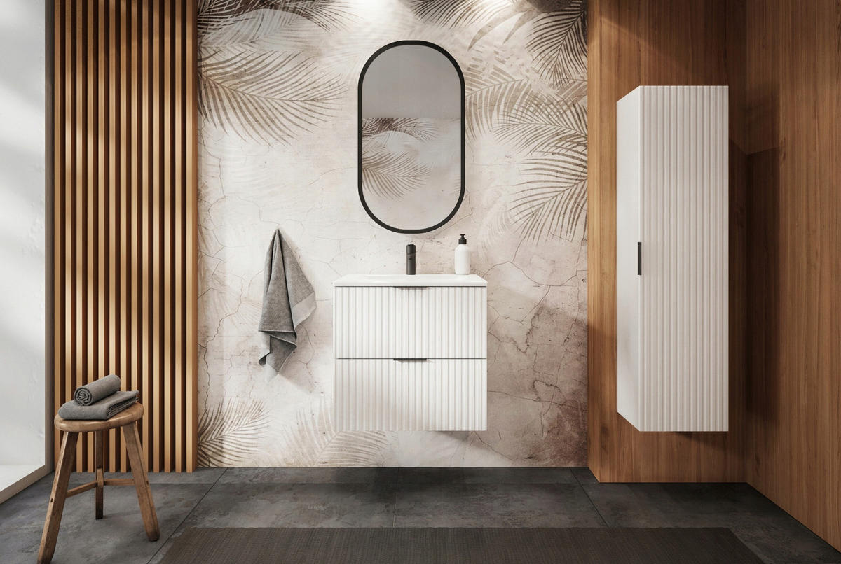 WASCHBECKUNTERSCHRANK FLOW mit platte Weiß/Eiche 60/57/46 cm - Weiß, Holzwerkstoff (60/57/46cm) - Rodan