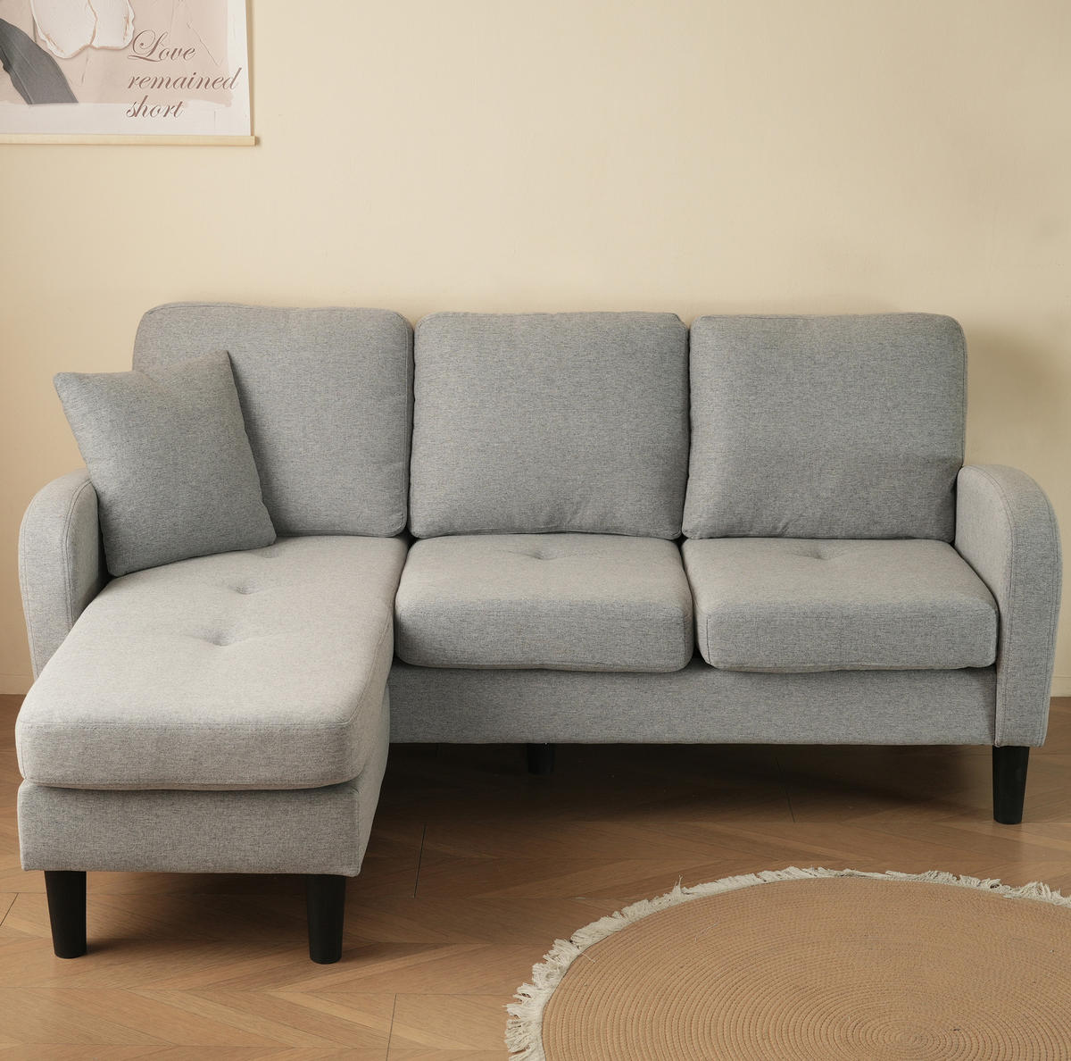 ECKSOFA modular mit Chaiselongue 166 x 118 x 77 cm Grey - Grau, Holz (118/166cm) - Meubliv