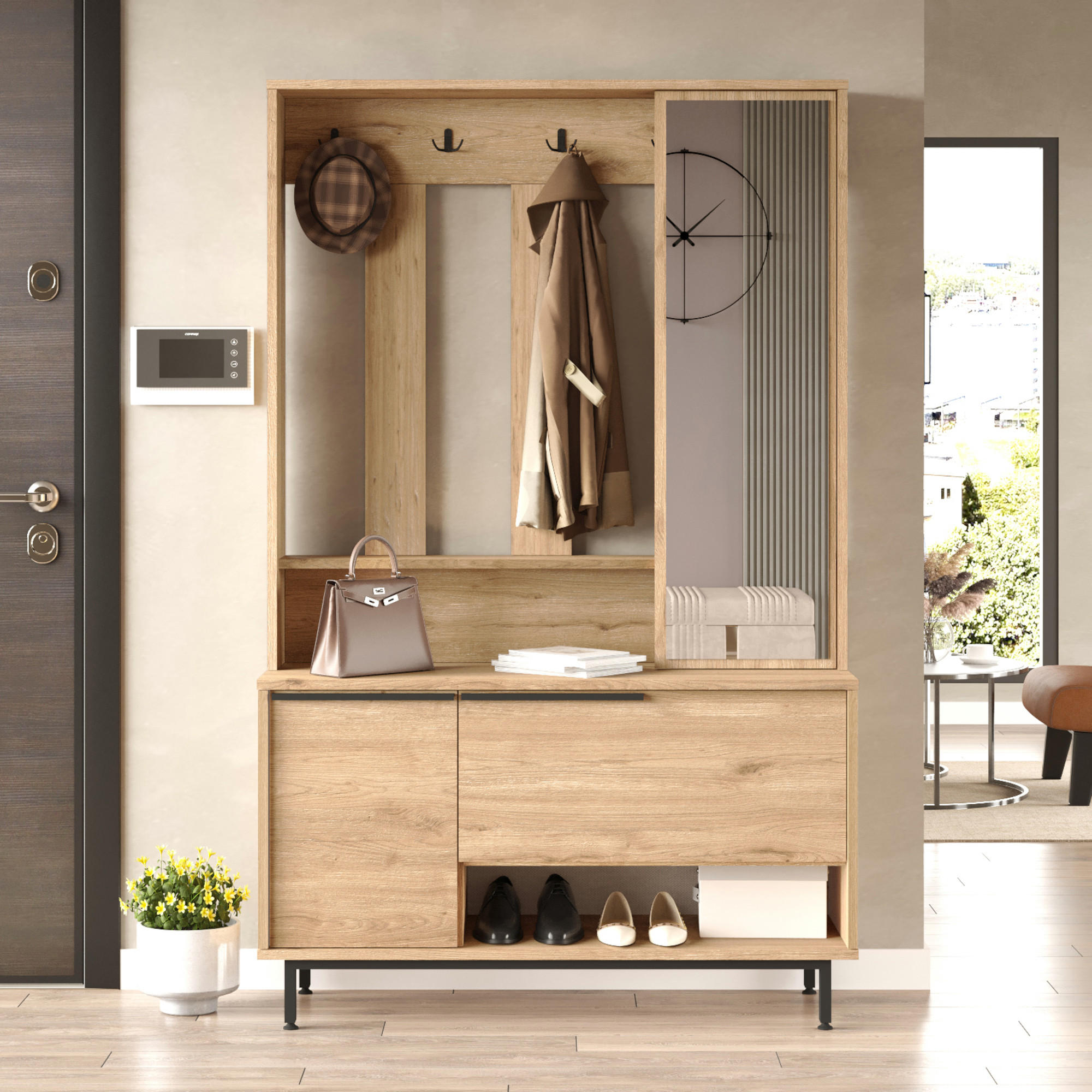 GARDEROBE Vesanto - Eichefarben/Schwarz, Holzwerkstoff/Metall (112/178/35.5cm) - [en.casa]