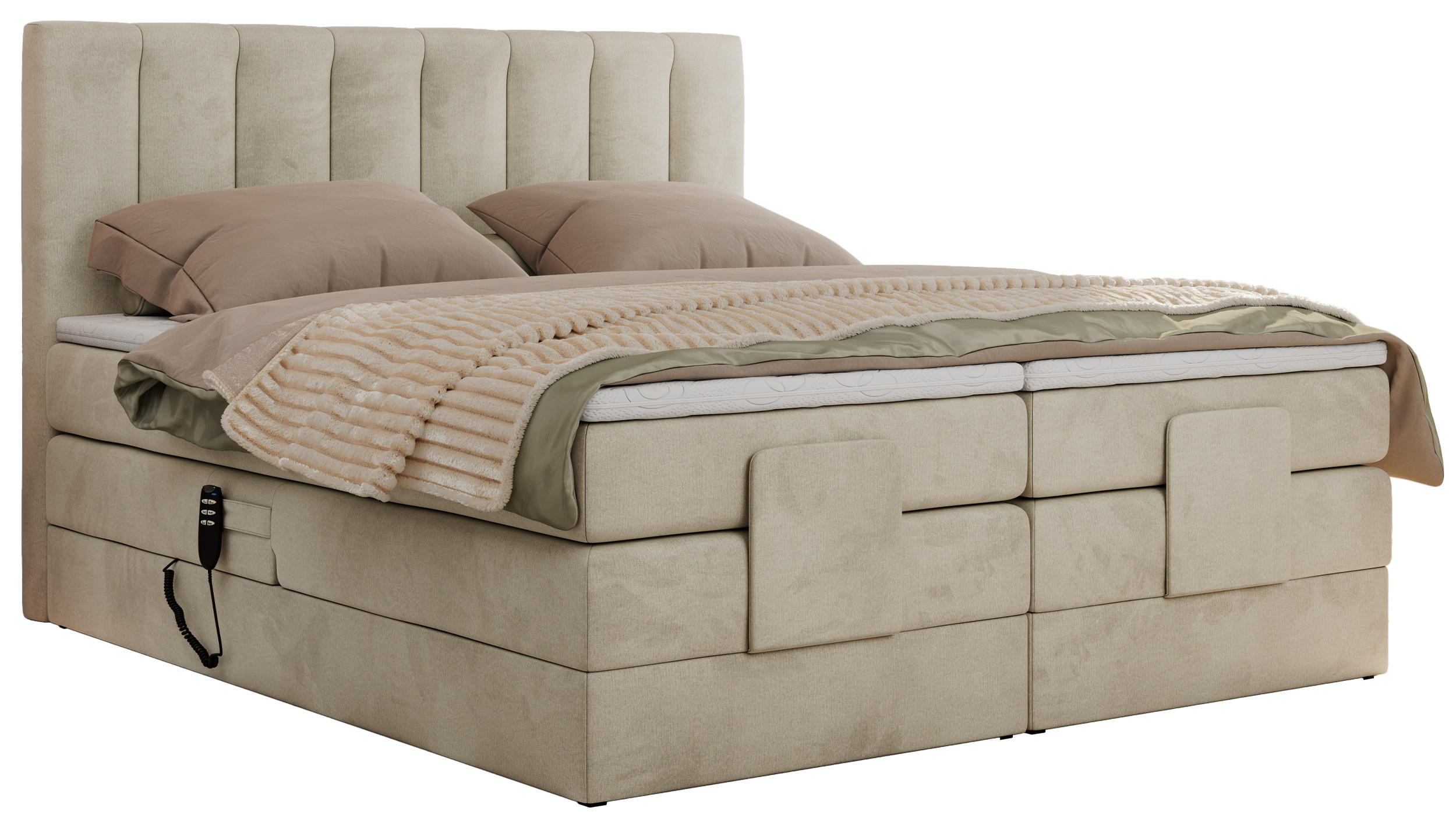 BOXBETT COMFORTO 140/200 - Beige Velvet - H3 - Beige, Holz/Textil (140/200cm) - MKS
