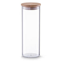 GLASBEHÄLTER mit Bambusdeckel 1600 ml 10,5/10,5/28 cm - Transparent, Glas (10.5/28/10.5cm) - ZELLER