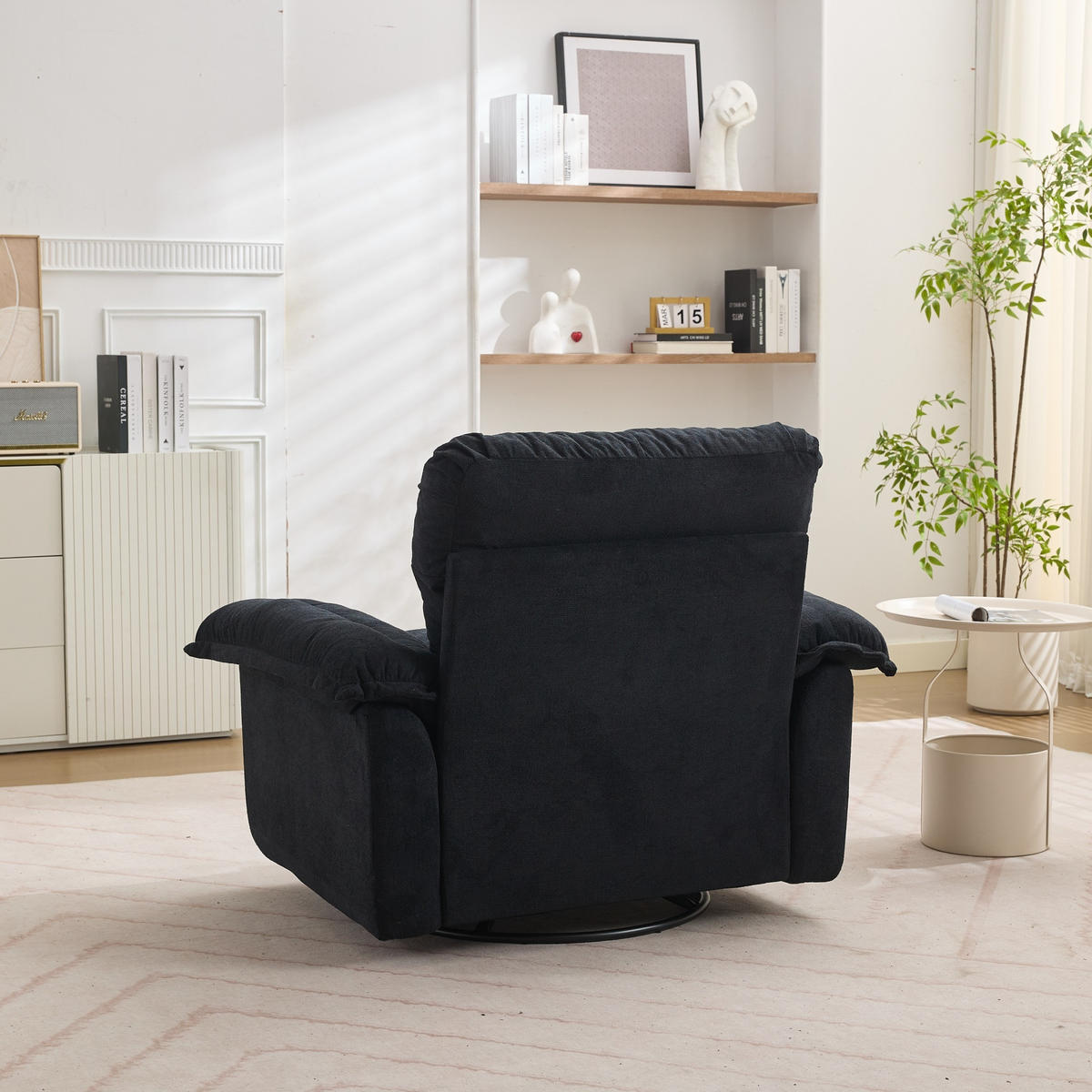 SESSEL Chenille Schwarz drehbar mit Stützkissen - Schwarz, Textil/Metall (116/96/84cm) - WISHDOR