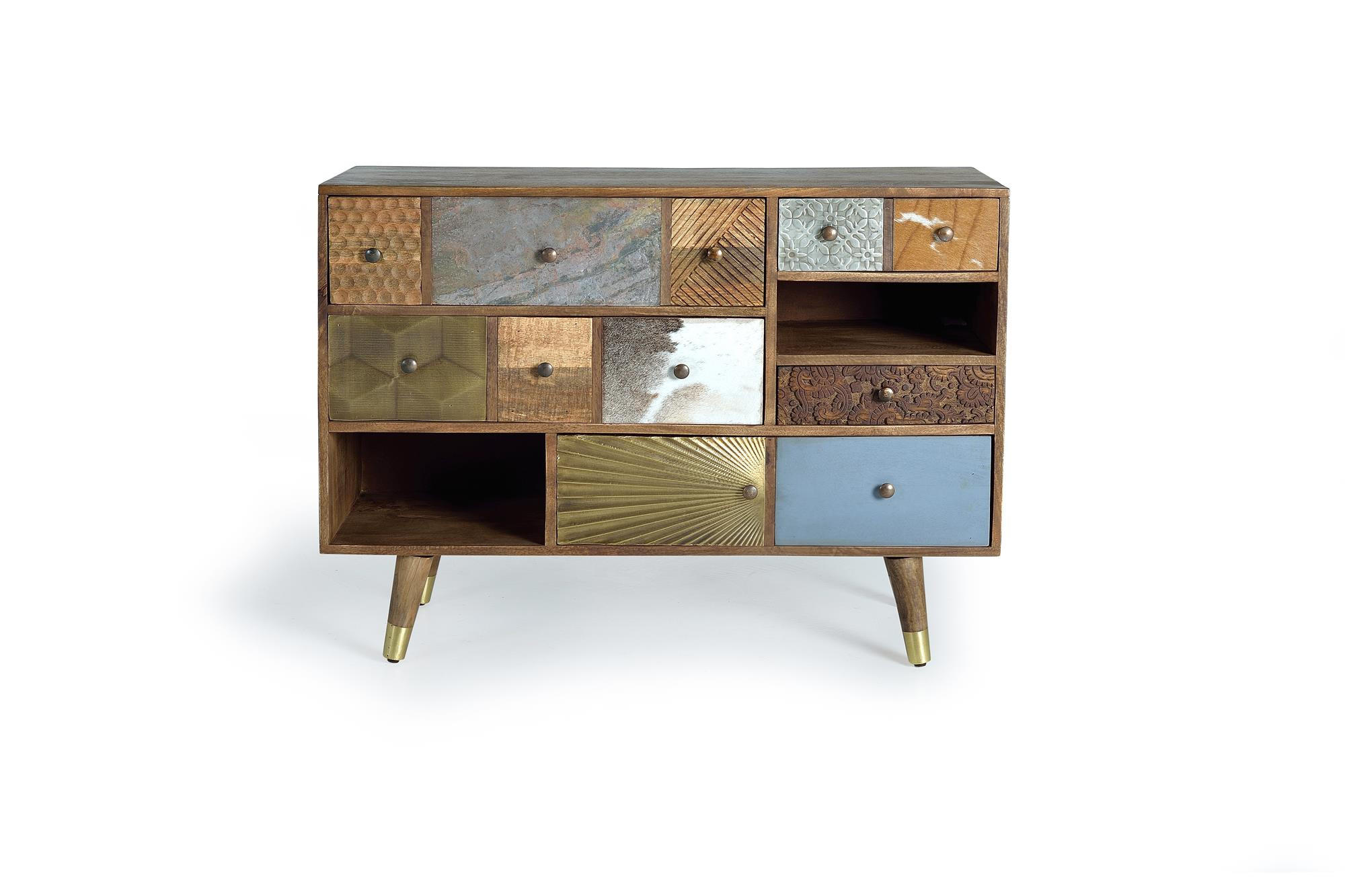 KOMMODE aus Mangoholz mit Schubladen in verschiedenen Texturen - Braun, Holz (110/80/40cm) - Giner y Colomer