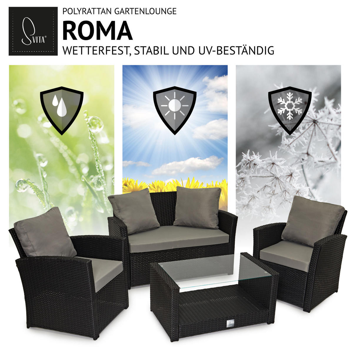 SITZGRUPPE ROMA Schwarz - Schwarz/Grau, Kunststoff - SVITA