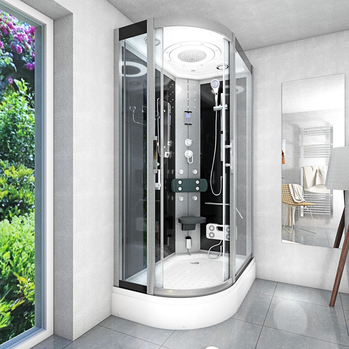 DUSCHE DampfduscheD60-73T2L-EC sw 120x80 - Schwarz, Glas/Kunststoff (120/80/215cm) - AcquaVapore by Sandra Jentho