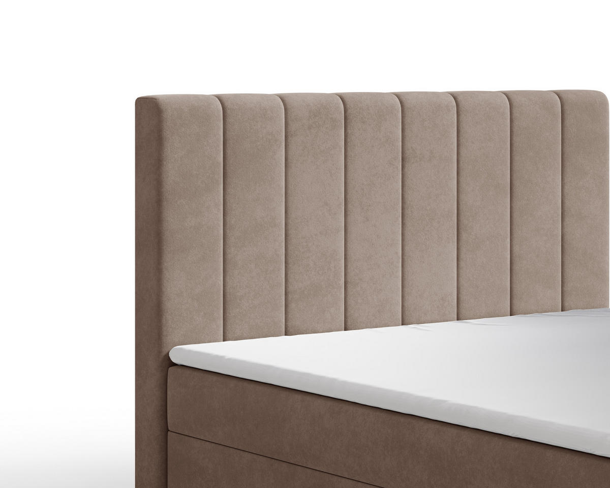 BOXBETT 01 BIS 140 x 200 cm - Manila - Modernes Polsterbett mit Bettkasten inkl. PU-Schaum-Topper und Federmechanismus - Cappuccino, Holz (140/200cm) - ROYAL24_MARKT