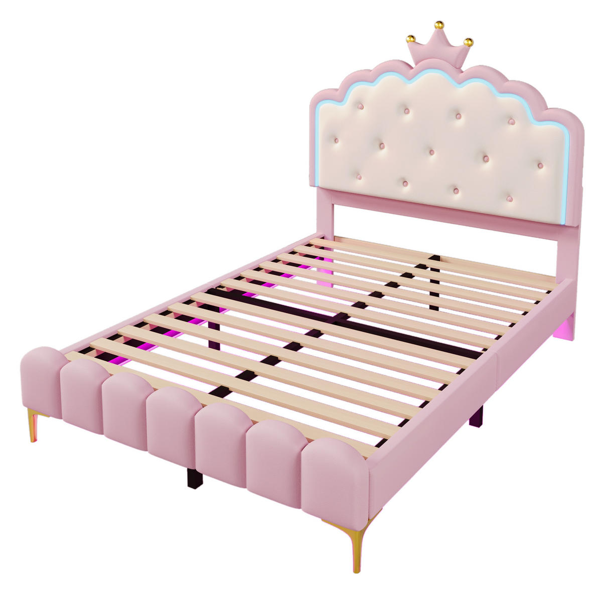 POLSTERBETT 140/200 cm Rosa mit Lattenrost und Ambiente-Licht - Rosa, Kunststoff (140/200cm) - OKWISH