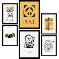 POSTER Set Mit 6 In Schwarzer Tinte Friedenszeichen Kunstdrucke Von Meer Und Ozean Für Innenarchitektur A3 & A4 Schwarzer Rahmen - Schwarz, Papier (29/3cm) - Nacnic