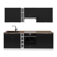 KÜCHENZEILE Fame-Line Schwarz gestreift/Weiß 235 cm , AP Eiche - Schwarz/Weiß, Holzwerkstoff (235/206.8/60cm) - Vicco