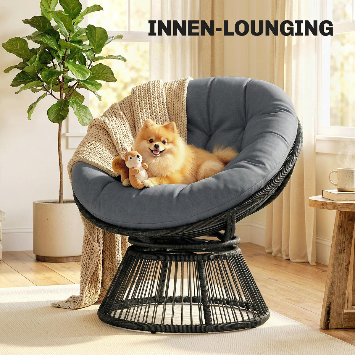 PAPASANSESSEL DE-06761 360° drehbar mit dickem Kissen Grau - Grau, Kunststoff/Metall (81/87/93cm) - ComfortXL