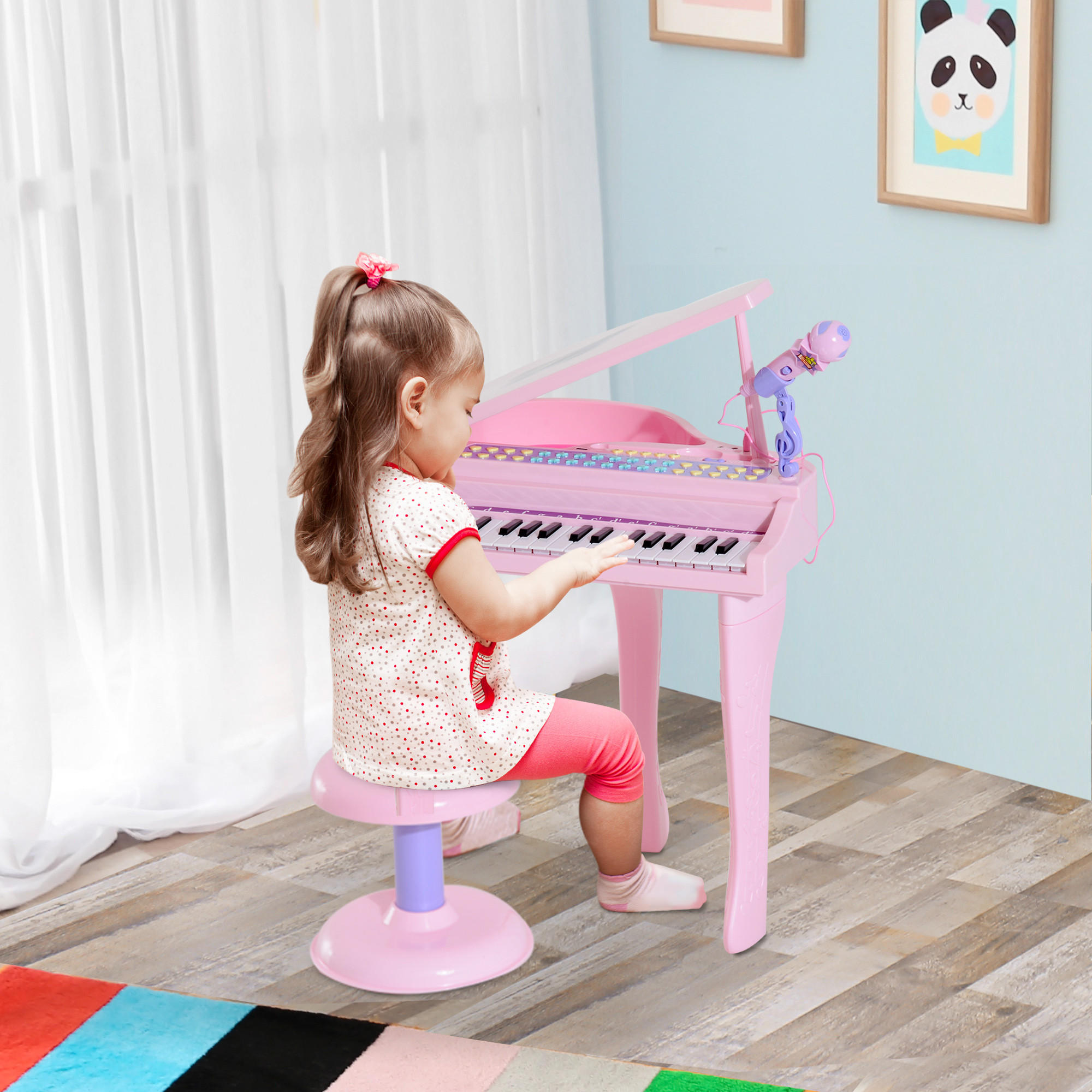 KINDER Klavier Piano Keyboard Musikinstrument MP3 USB 37 Tasten mit Hocker - Rosa, Kunststoff (39/69/48cm) - HOMCOM
